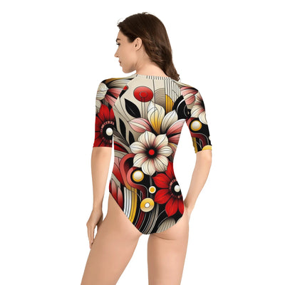 Mia Collection Womens One-Piece Zip Front Half Sleeve Swimsuit