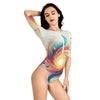 Mia Collection Womens One-Piece Zip Front Half Sleeve Swimsuit