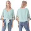 Mia Collection Women V-neck-Tie Front Knot Chiffon Blouse