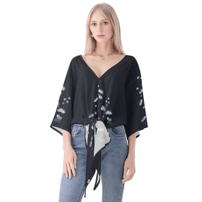 Mia Collection Women‘s’ V-neck Tie Front Knot Chiffon Blouse