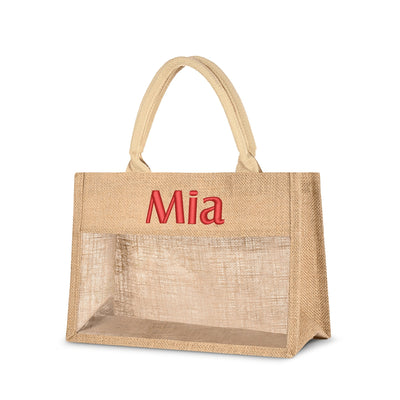 Embroidered Jute Burlap Tote Bag by Mia