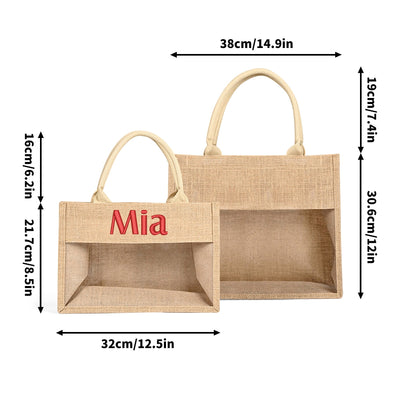 Embroidered Jute Burlap Tote Bag by Mia