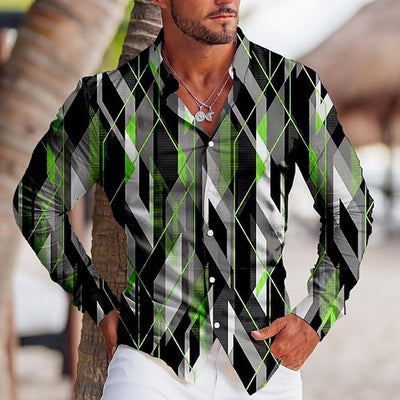 Colorful Printed Long Sleeve Lapel Shirt For Men