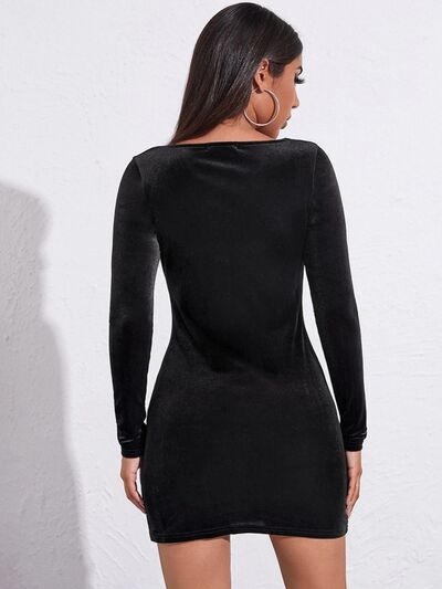 Square Neck Slit Mini Dress